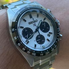 Seiko Prospex Speedtimer Solar 39mm Chronograph White Dial Steel Case Bracelet Watch