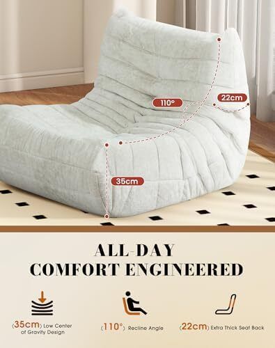 Floor Sofa - No Assembly Required Couch in a Box, Armless Small Accent Chair in Soft Shiny Fleece,Bean Bag Chair for Living Room, Bedroom, Apartment & Office