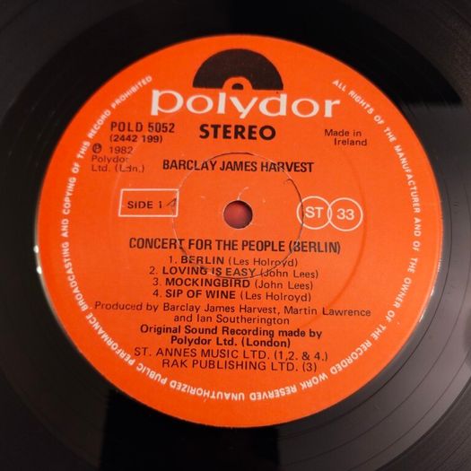 Barklay James Harvest - concert for the people Berlin - Irish pressing