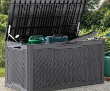 100 Gallon Resin Deck Box, Weather Resistant Outdoor Storage Box, Lockable Indoor Outdoor Storage for Supplies