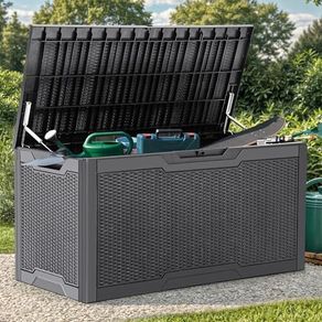 100 Gallon Resin Deck Box, Weather Resistant Outdoor Storage Box, Lockable Indoor Outdoor Storage for Supplies