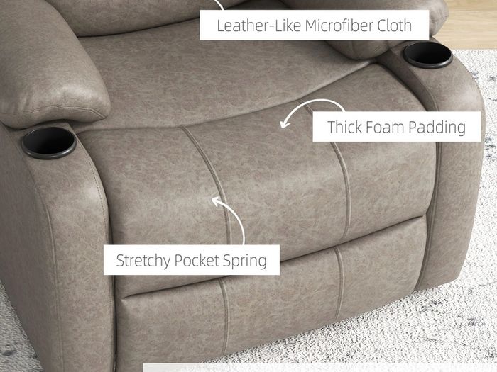 Recliner Armchair, Microfibre Reclining Chair with Adjustable Leg Rest, Cup Holder, for Home Living Room, Brown