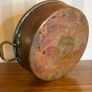 Beautiful large antique solid copper flat-bottom pan with riveted brass handles. Image 6