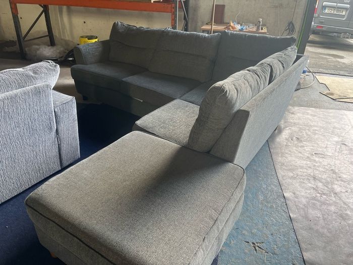 grey corner sofa with matching footstool