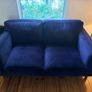 Two seater couch in navy velvet for sale Image 7