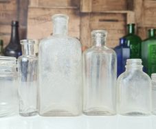 470 - Set of 6 Vintage Clear Glass Cork Screw Top Collectible Decorative Bottles