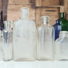 470 - Set of 6 Vintage Clear Glass Cork Screw Top Collectible Decorative Bottles