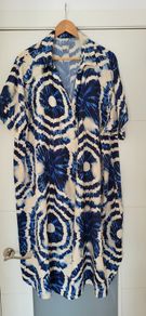 Made in Italy navy and cream abstract print tunic style midi SzL (Fit 12-14UK)