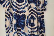 Made in Italy navy and cream abstract print tunic style midi SzL (Fit 12-14UK)