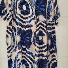 Made in Italy navy and cream abstract print tunic style midi SzL (Fit 12-14UK)