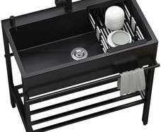 Stainless Steel Washing Sink Hand Wash Sink Commercial Kitchen with Tap for Shop Kitchen Garage Garden 80cm Black