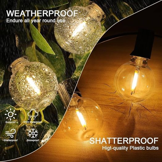 FREE EXPRESS SHIPPING Outdoor String Lights LED Mains Powered G40 Globe Festoon Lights 100FT with 50+2 Bulbs, Waterproof Indoor Outdoor Garden Lights for Bistro, Terrace, Patio, Outside, Wedding, WarmWhite 2700K