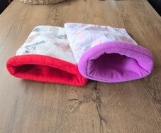 2 Guinea pig cozy sacks - red and purple