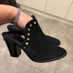 Michael Kors Black Suede Mule Heels Stud Detail  Chunky Heel 38.5/5.5 :