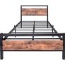 Single Bed Frames Solid Bedstead Base with Wood Headboard Image 2