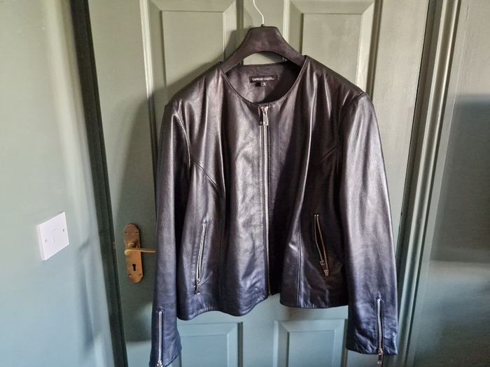 Ladies plus size black leather biker jacket