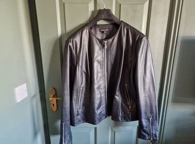 Ladies plus size black leather biker jacket