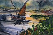 fishing sundown watercolour