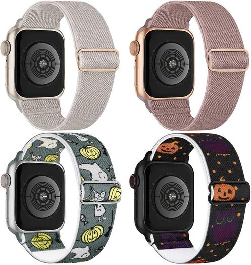 4 Pack Stretchy Nylon Strap Compatible with Apple Watch Straps 38mm 40mm 41mm 42mm(series 11 10), Adjustable Sport Elastic Bands for iWatch Series 11/10/9/8/7/6/5/4/3/2/1/Ultra3/2/1/SE3