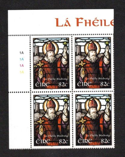 2010 Ireland St Patrick's Day (St. Patrick's Cathedral, Co. Armagh) Commemorative Stamp Plate Block 1A1A1A1A Mint Never Hinged (MNH)