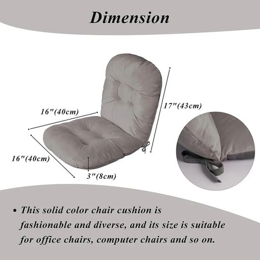 Office Chair Cushion with Back Elastic Belt One-Piece Soft Seat Cushion for Office Plush Anti-Slip Chair Pads with Ties for Dorm Desk Seat 40X40X8 cm (Light Grey)
