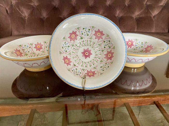 Three Discontinued Nicholas Mosse Kelloggs Hand Painted Breakfast Bowls