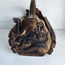 Vintage wooden box magazine holder Elephants relievo sculpture animals Image 5