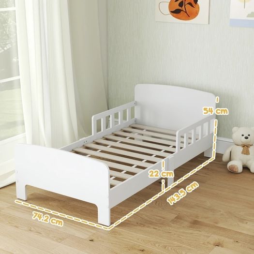 Toddler Bed, Kids Bed Frame with Safety Side Rails, Kids Bedroom Furniture for Ages 3-8 Years, White