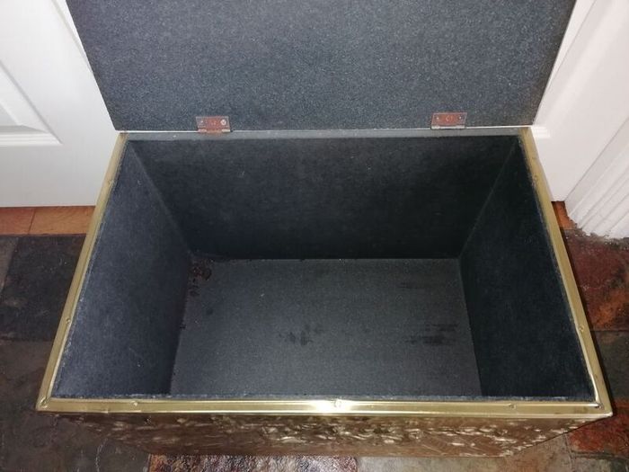 Vintage Brass on Wood Fireside Log & Turf Storage Box