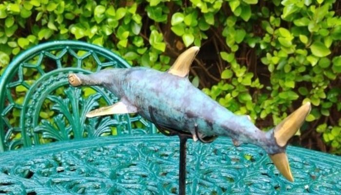 Hammerhead Shark - Patinated Bronze With Gold Accents