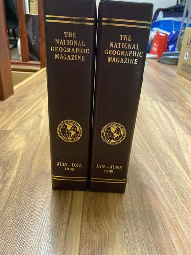 Pristine Vintage National Geographic Magazine Complete 1999 Set12 Issues with Original Leather Slipcases