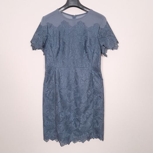 Reiss Slate Blue Textured Scalloped Bodycon Pencil Dress 14UK/42EU