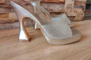 Silver embellished heel sandals, size 6