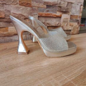 Silver embellished heel sandals, size 6