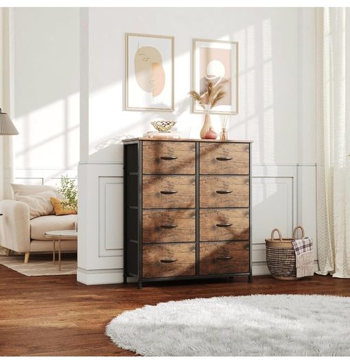 8 Drawers Chest of Drawers, Fabric Storage Dresser Vertical with Spacious Wooden Tabletop