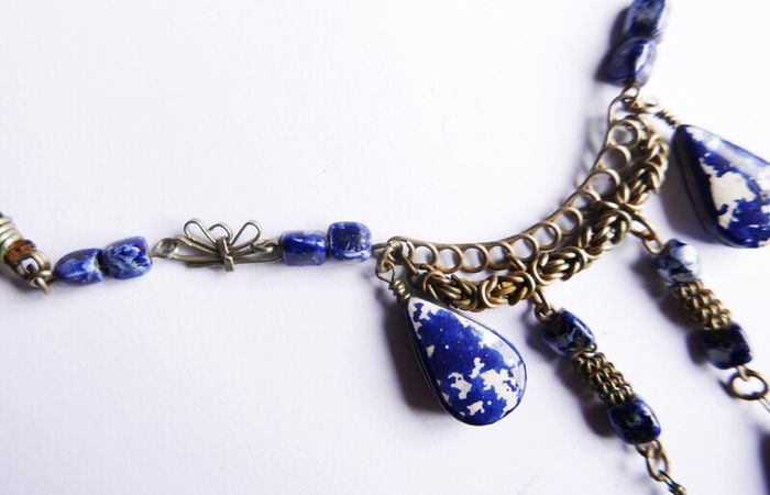 Vintage Ethnic Lapis Pendant Drop Necklace