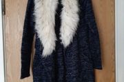 River  Island  Long Cardigan/Jacket with Faux  Fur  Collar. S.10