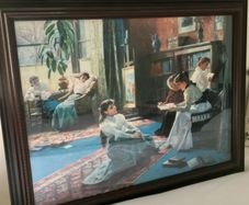 Vintage large picture in solid wooden frame Forbidden Books