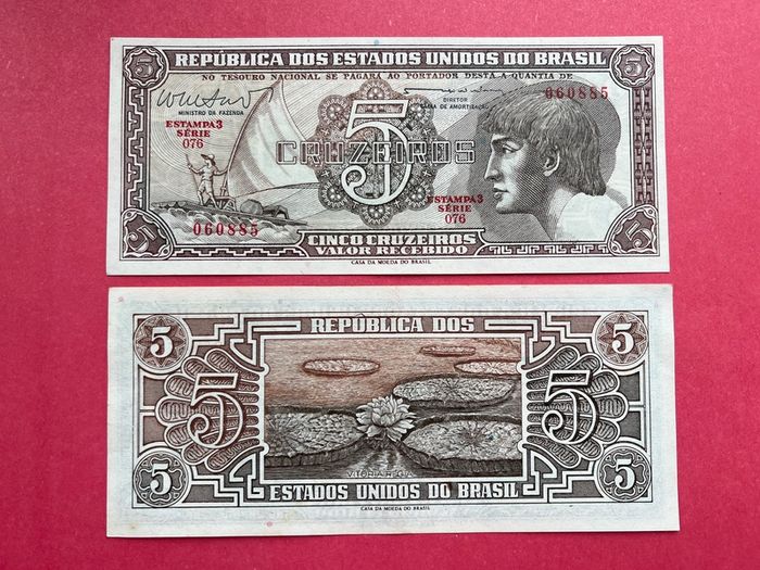 Brazil 5 Cruzeiros  1962  Pick 166.  ( Uncirculated )