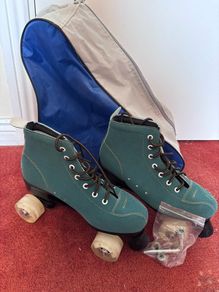 Teal suede roller skates