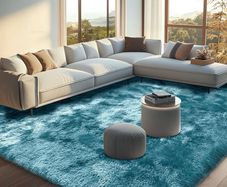 160x230cm Blue Green Large Rug for Living Room - Ultra Soft Fluffy Shaggy Rugs for Bedroom, Indoor Nursery Carpets for Kids Room Home Decor, Non Shedding, Anti-Slip Backing
