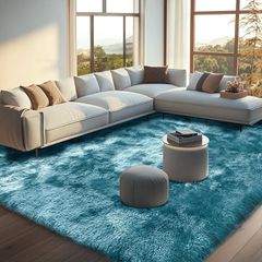 160x230cm Blue Green Large Rug for Living Room - Ultra Soft Fluffy Shaggy Rugs for Bedroom, Indoor Nursery Carpets for Kids Room Home Decor, Non Shedding, Anti-Slip Backing
