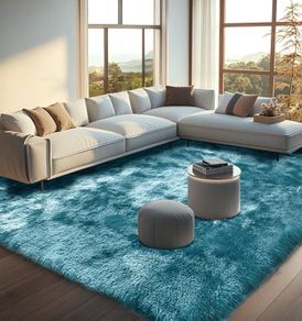 160x230cm Blue Green Large Rug for Living Room - Ultra Soft Fluffy Shaggy Rugs for Bedroom, Indoor Nursery Carpets for Kids Room Home Decor, Non Shedding, Anti-Slip Backing