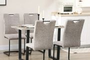 Set of 4 dining chairs microfiber covering with steel sled legs and handle 43 x 58.5 x 96.5 cm gray