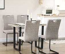 Set of 4 dining chairs microfiber covering with steel sled legs and handle 43 x 58.5 x 96.5 cm gray