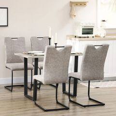 Set of 4 dining chairs microfiber covering with steel sled legs and handle 43 x 58.5 x 96.5 cm gray