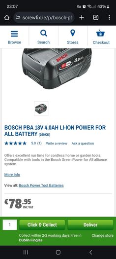 bosch chainsaw 18v + 1 extra 4amp battery