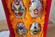 Vintage Porcelain Footed Egg Trinket Box set of 4