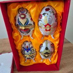 Vintage Porcelain Footed Egg Trinket Box set of 4
