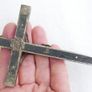 Antique Large Golgotha Crucifix Cross 6.5" Metal Ebony Wood German Skull Bones Image 6